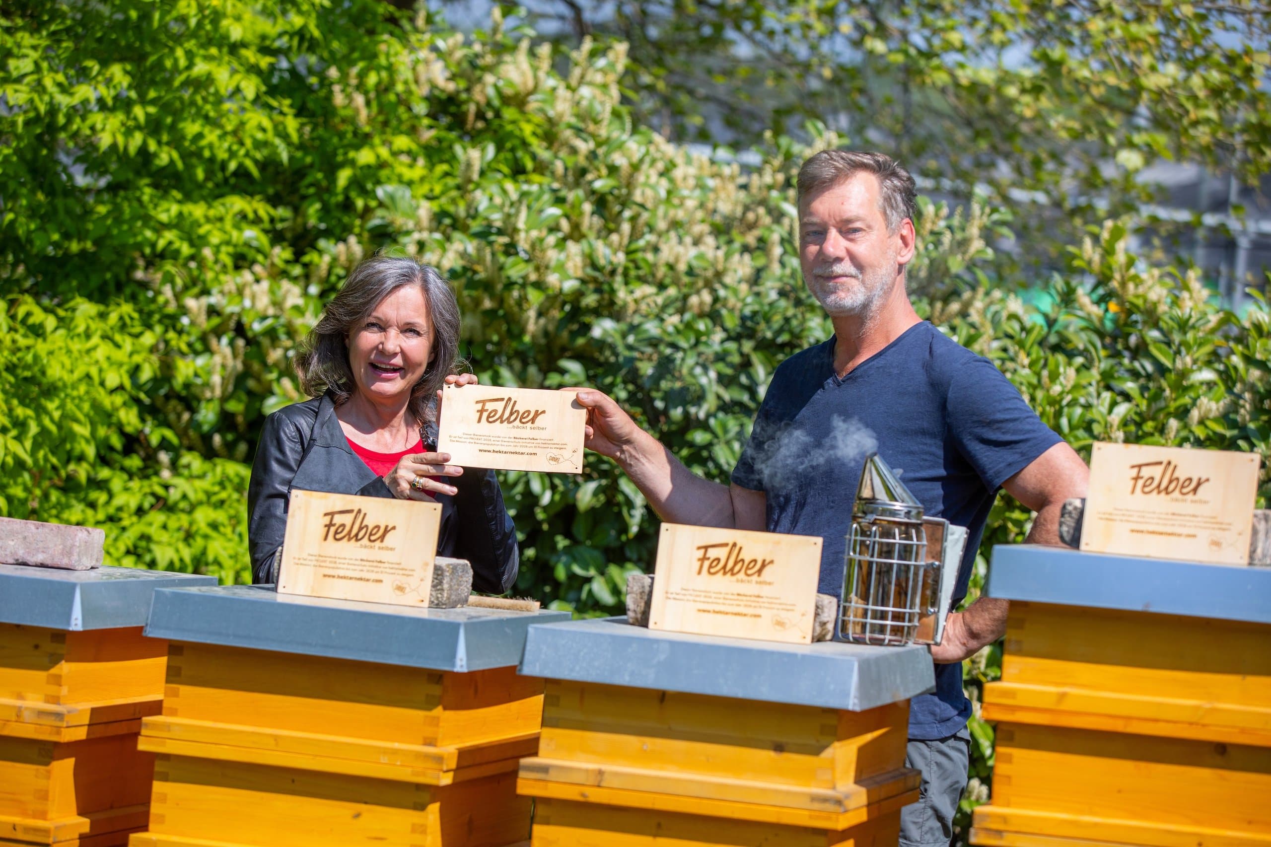 Imker bei der Arbeit an Bienenstöcken